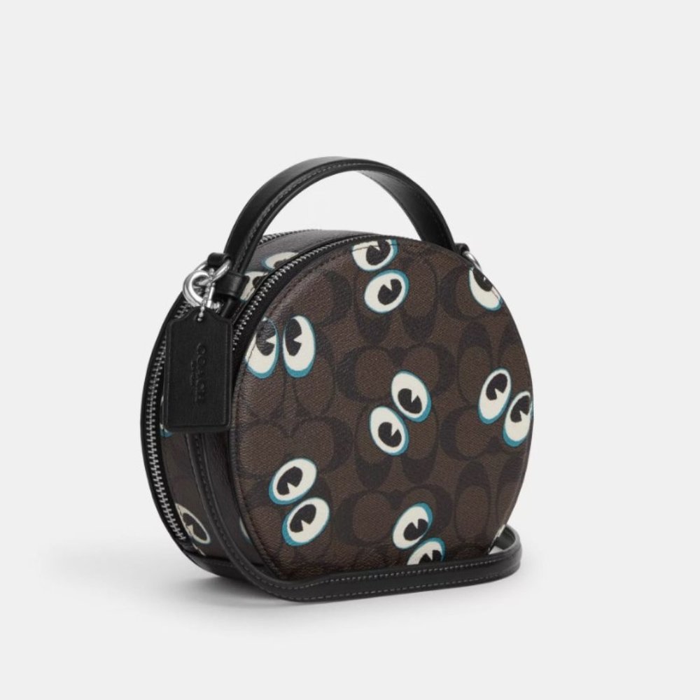 NWT Canteen Crossbody Signature Canvas Graphic Halloween Eyes Purse Bag Leather - Picture 2 of 12